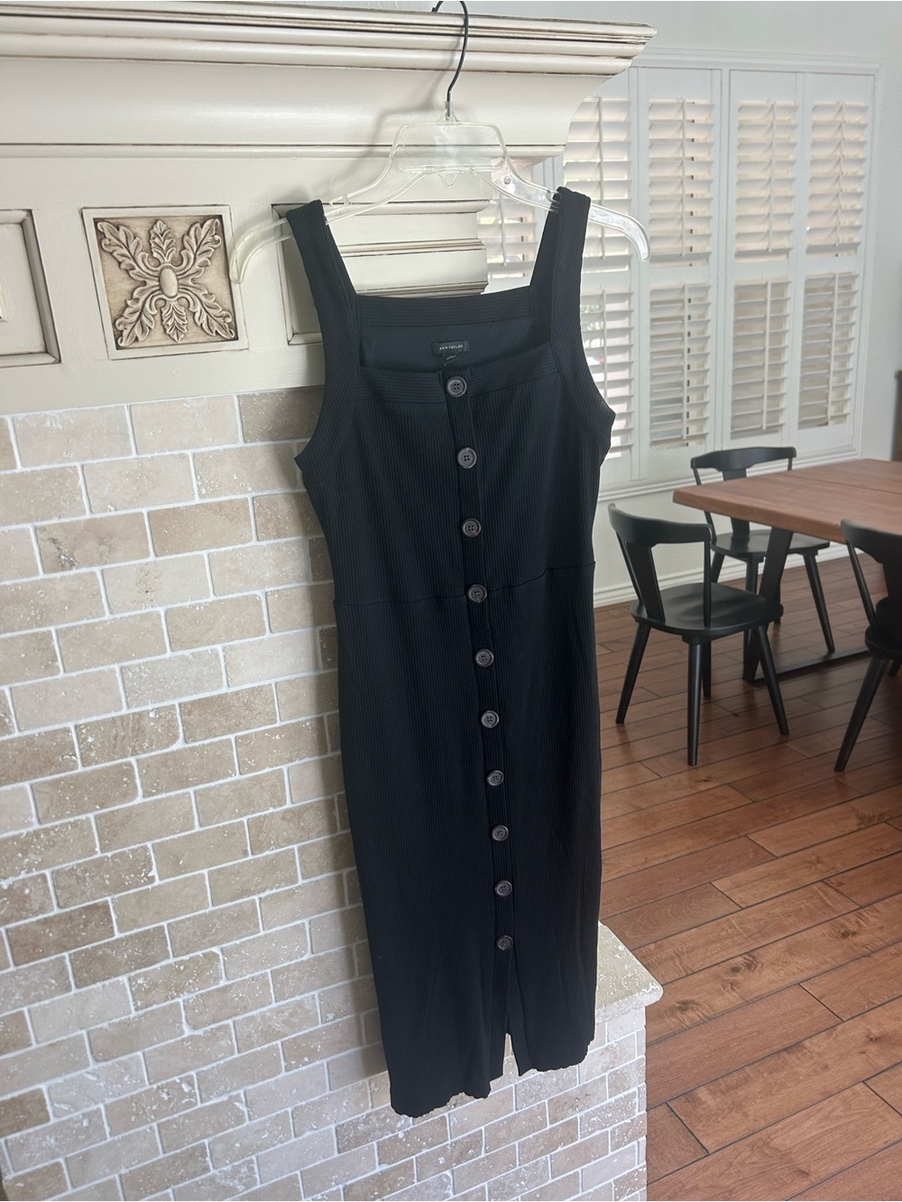 Ann Taylor Black Button-Front Ribbed Midi Dress